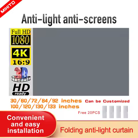 MIXITO Projector Screen Simple 16:9 Anti-Light Curtain 30 72 84 92 100 106 120 130 133 Inches Home O