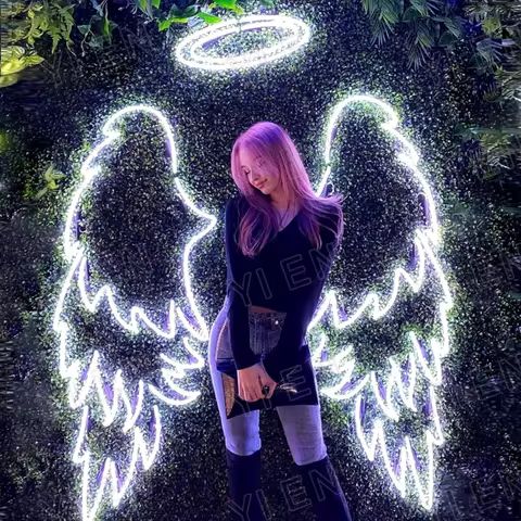 LED Angel Wings Neon Sign Customizable with Halo And Text for Wedding Decor Wall Photo Zone Lighting