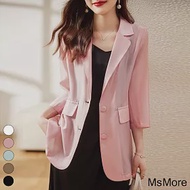 【MsMore】 韓版冰涼絲輕薄休閒防曬七分袖長版西裝外套# 113476 2XL 粉紅色