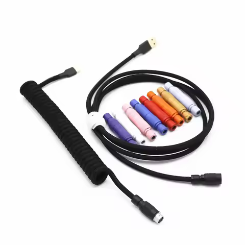 Angitu Hand Make Keyboard USB Coil Cable Coiled TYPE C Cables With Colored YC8 Aviator Black White