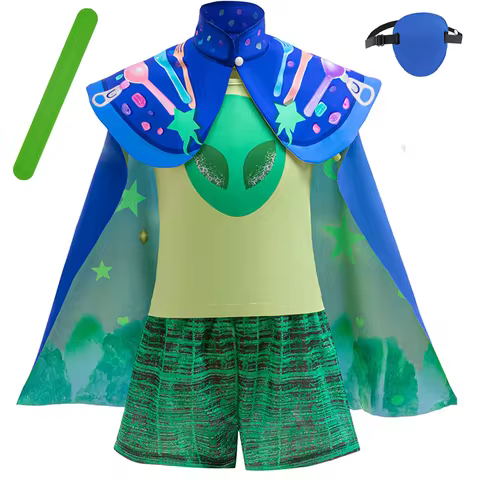 6PCS Movies Elio Halloween Cosplay Costume Children Green Alien Clothes+Socks For Kids Boys Performa