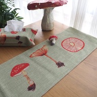 迷幻蘑菇桌旗餐桌裝飾棉麻北歐風定制手繪風蓋布