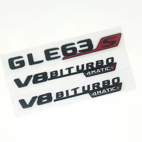 3D ABS Glossy Black GLE63S Badge Emblem Car Fender Decal V8 BITURBO 4MATIC Logo Silver For Mercedes