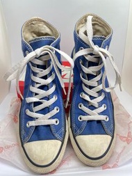 Converse/all star藍色黃色基本款復古星星標幟高筒帆布鞋/5號半