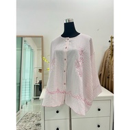 Jocelyn Stripes Sulam Top Batwing Loose Cut