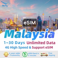 Wefly Malaysia eSIM Unlimited 4G Data 1-30 days Daily 500MB/1GB/3GB 4G High speed Malaysia eSIM Card Maxis Digi