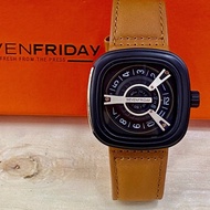 7 seven_friday men's watch metal dial leather strap decorative screw waterproof square watch