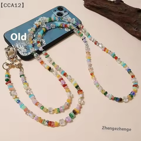 〔CCA12〕1Pcs Stylish Cute Stone Gem Mobile Phone Crossbody Straps Lanyard Beads Chain For Phone 15 14