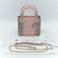 Dior 迪奧 Mini Lady Dior 粉灰漸層色 蜥蜴皮 手提包