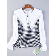 baju perempuan hanya top 223 versi Korea dari kemeja kerah besar ruffled wanita 77157 musim bunga da