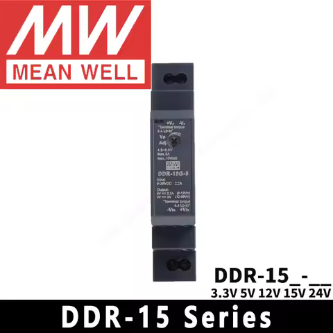 Mean Well DDR-15L/15G-3.3/5/12/15/24 Series Din Rail Type DC to DC Converter 9-36Vdc/18~75Vdc input 