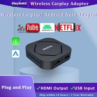 Heylinkit ไร้สาย CarPlay AI กล่อง Android อะแดปเตอร์อัตโนมัติรถเล่น Dongle Youtube Netflix เล่น HDMI เอาท์พุทไดรฟ์ USB สำหรับมาสด้าออดี้ VW Benz Kia นิสสันฯลฯ