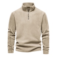 Men Fall Winter Sweatshirt Half Zipper Stand Collar Long Sleeves Solid Color Keep Warm Daily Sport T