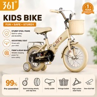 361° Kids Foldable Bike 12 14 16 Inch High Carbon Steel Frame Training Wheels Basket for Boys Girls