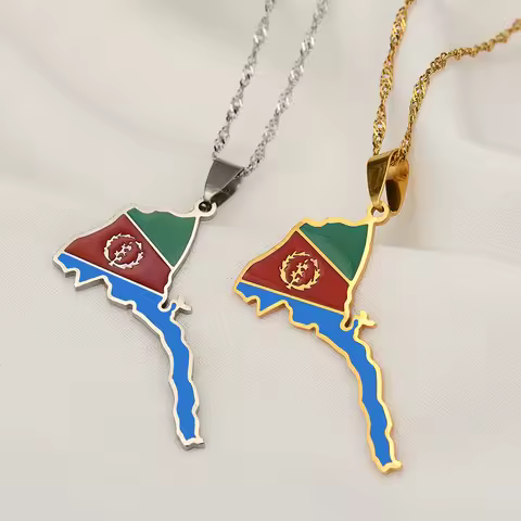 SONYA Eritrea Map Flag Pendant Thin Necklaces for Women Girls Gold Color African Map of Eritrean sta