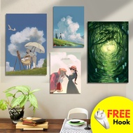 Ghibli Studio Decor Wall Painting with Frame Ghibli Art Canvas The Wind Rises Moving Castle 1pc