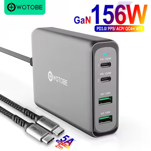 WOTOBE 156W GaN Charger USB-C Power Adapter,4-port PD100W PPS 65W 45W QC4.0 for iPhone 14 MacBook Sa