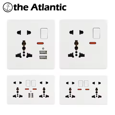 Universal Socket 5 Hole 13A With 2.1A Dual USB Wall Power Socket 2 Pin 3 Pins White Plastic Frame Si