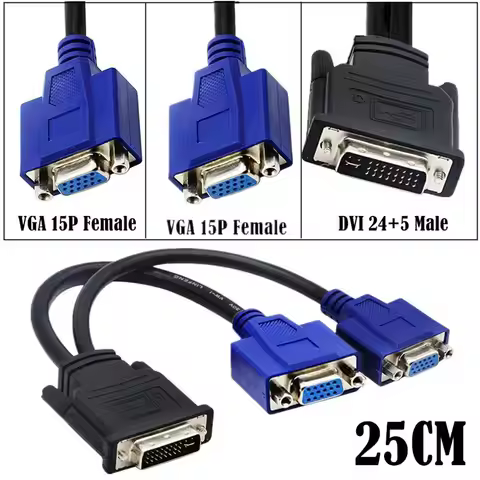 HD Dual VGA 15Pin Female To DVI (24+5) Male, DVI To VGA 1/2 Display Connection Cable Splitter Cable 