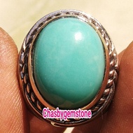 Cincin Batu Pirus Persia Biru nyala siang malam-Pirus Persia Biru polos mosfor