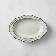 日本澤藍美濃燒 - 古典花邊橢圓深盤 - 乳白 (20.5 cm)