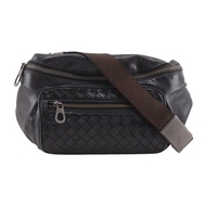 Bottega Veneta Intrecciato 皮革斜背包/肩背包 黑色 拉鍊 男士 [二手]