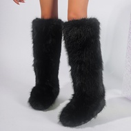 European American Design High Boots Hot Girl Snow Boots Women Warm Imitation Fox Fur Thick-Soled Fur