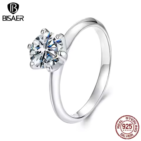 BISAER Knife Edge Solitaire Moissanite Ring 925 Sterling Silver Eternal Love Lab Diamond Band for Wo