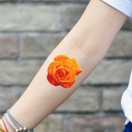 OhMyTat 橙玫瑰 Orange Rose 刺青圖案紋身貼紙 (2 張)