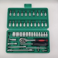 46PCS Chrome Vanadium Bolt Socket 46PC Wrench Screwdriver Bit Set Repairing Kit Tool Repair Ratchet 