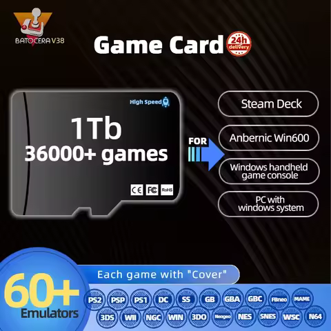 Game Card for Steam Deck/Windows Handheld Latest Batocera 38 System Plug & Play 36000+ Retro Games f