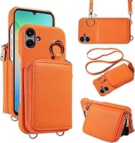 Wallet Case for Samsung Galaxy A06 with Shoulder Strap Ring Buckle PU Leather Zipper Flip Organ Purs