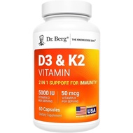 Dr. Berg's Vitamin D3 K2 w/ MCT Oil - Includes 5,000 IU of Vitamin D3, 50 mcg MK7 Vitamin K2, Purifi
