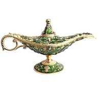 22Cm Elegant Vintage Metal Carved Aladdin Lamp Light Wishing Tea Oil Pot Decoration Figures Saving C