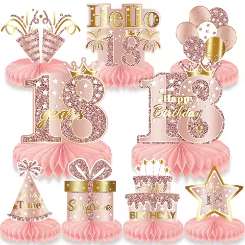 Pink Gold 18/21/30/40/50/60/70th Years Old Desktop Honeycomb Ornaments Photo Props for Girl Happy Bi