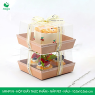 MFHP1N - 10.5x10.5x6 cm - 25 hộp giấy kraft thực phẩm màu nâu nắp Pet, hộp giấy vuông đựng thức ăn, 