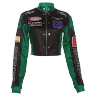 Klalien Coat Hipster Faux Leather Y2K Letter Print Hipster Uniform Street Single-Breasted Hipster Au