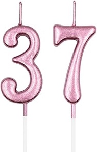 37th & 73rd Birthday Candles, Rose Gold Number 37 73 Candle for Cake, Happy Birthday Cake Topper Dec