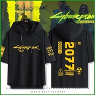 NS1 Cyberpunk 2077 Edgerunners hooded short sleeves T-shirt Loose casual hoodie summer cosplay cloth