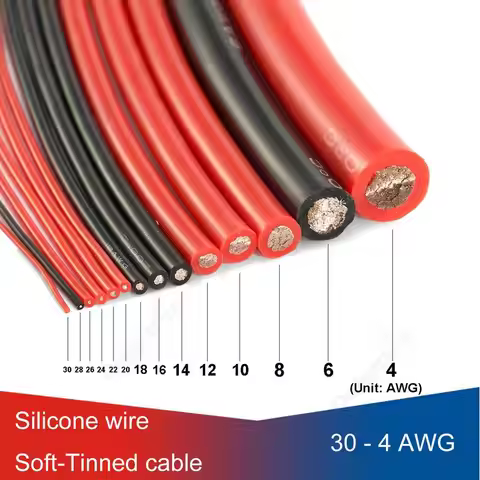 Solar Panel Electrical Wire Red Black Heat Resistant Silicone Cable 24 22 20 18 16 14 12 10 8 6 4 aw