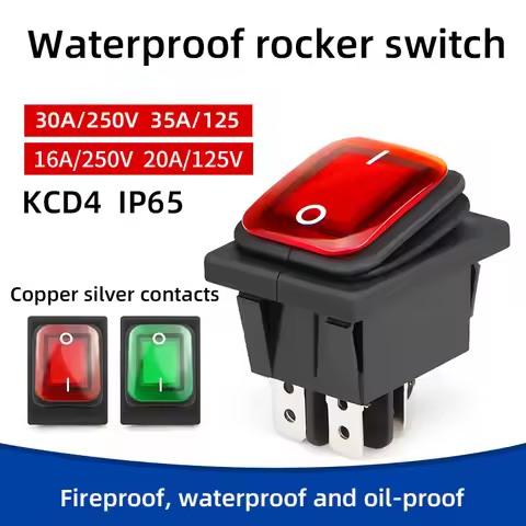 KCD4 Waterproof Rocker Switch 6-Pin 4-Pin Lock Switch Car Switch16A 30A IP65 Waterproof with Light 1