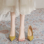 Elegant Olive Pointed Toe High Heels with 7cm Stiletto Heel - Women's Patent Leather Shoes