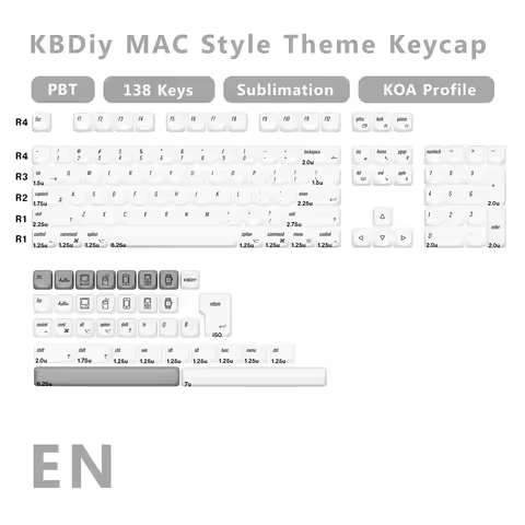 KBDiy 143 Keys/Set KOA Profile MAC Retro Theme Keycap PBT White Keycaps Custom for Mechanical Keyboa