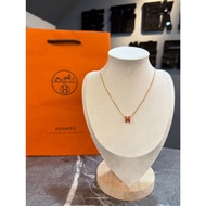 Hermès Lu Jin European American Boutique Hermes Coral Orange H Rose Gold Necklace