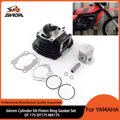 SNOR Motorcycle Cylinder Kit Piston Ring Gasket Set Bore 66mm and Engine Cylinder Head Cover For YAM