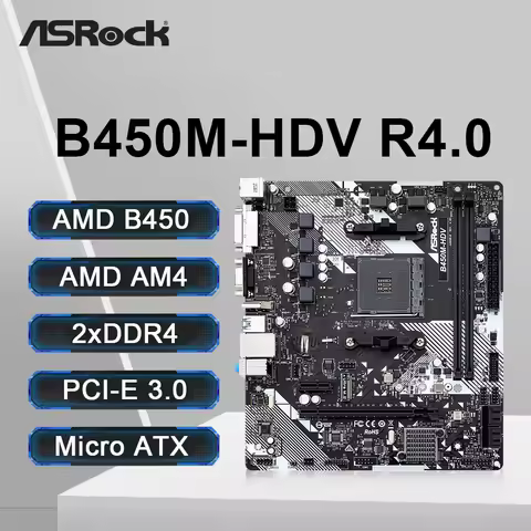 ASRock B450M-HDV R4.0 Motherboard 2xDDR4 DIMM Memory M.2 NVME SATA3 AM4 Motherboard Supports Ryzen 5