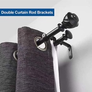 3Pcs/Set Double Curtain Rod Bracket Heavy Duty Rod Curtain Rod Holder Black With Screw