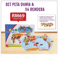 (ACESTORE) SET PETA DUNIA & 36 BENDERA / MONTESSORI WORLD MAP / KIDS TOYS