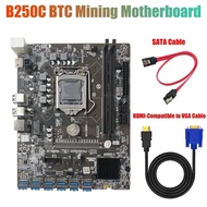 B250C Mining Motherboard with HD to VGA Cable+SATA Cable 12 PCIE to USB3.0 GPU Slot LGA1151 Support 