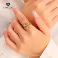 KAMASSI Stainless Steel Leaf Ring Size Adjustable Hypoallergenic Non-Tarnish Non-Fading Waterproof [